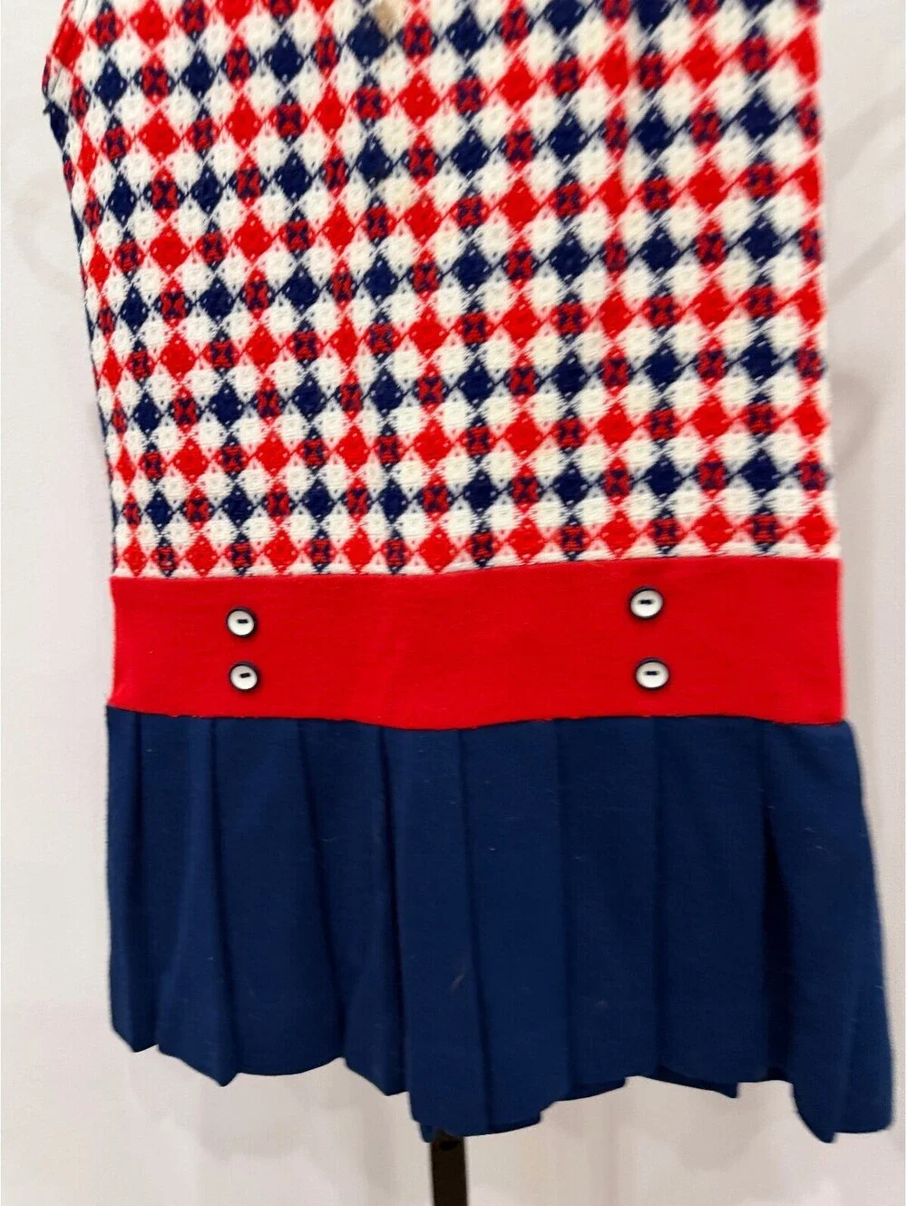 Vintage Playmore Girls Size 8 Sleeveless Pleated Dress Red Navy White